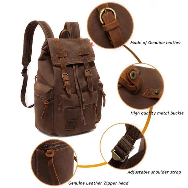 Mochila Masculina e Feminina de Lona e detalhes em Couro. Várias Cores - Boa para Notebook - Image 4