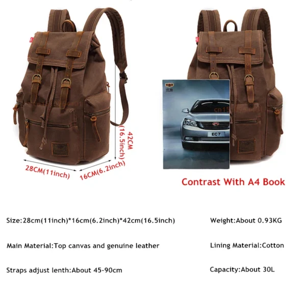 Mochila Masculina e Feminina de Lona e detalhes em Couro. Várias Cores - Boa para Notebook - Image 2